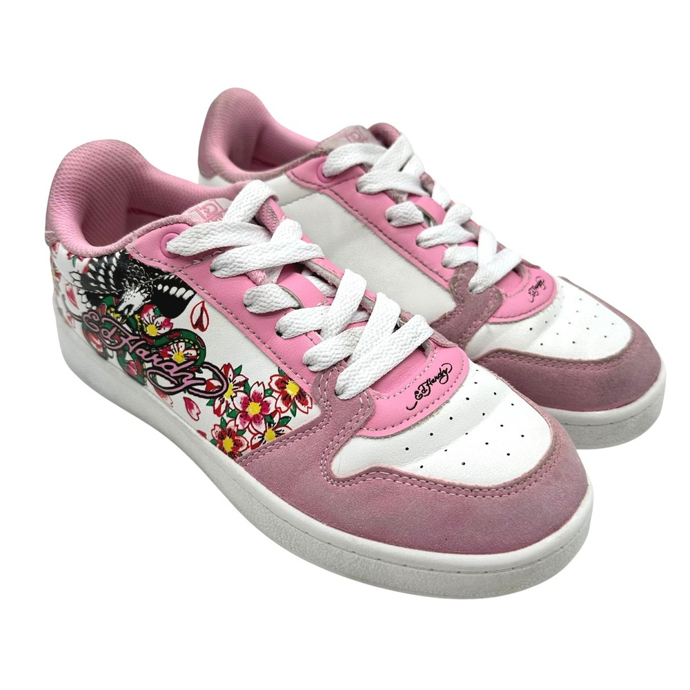 Ed Hardy Womens EH Court-T Pink Eagle Snake Floral Tattoo Graphic Sneakers 5
